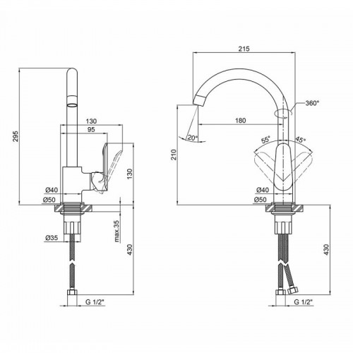 Кухонний змішувач U (k35) QT Linea CRM 007F