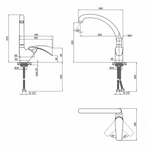 Изображение Кухонный смеситель на гайке U (k40) QT Mars СRM 007F