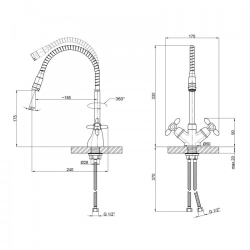 Кухонный смеситель на гайке с рефлекторным изливом (б) Lidz (BCR) 74 18 273F-4