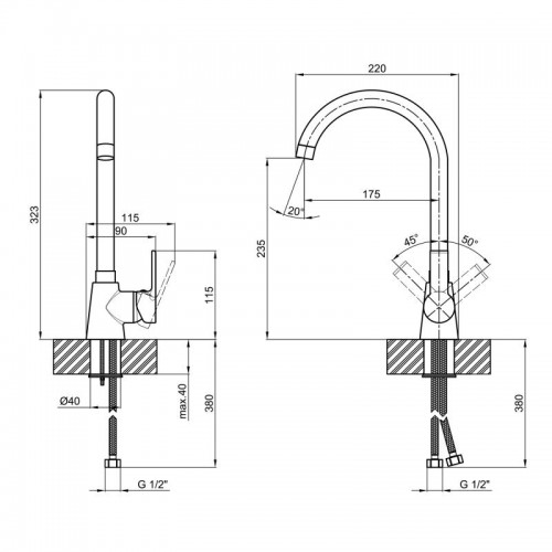 Кухонний змішувач U (k35) Lidz (CRM) J-Lex 40 017-8