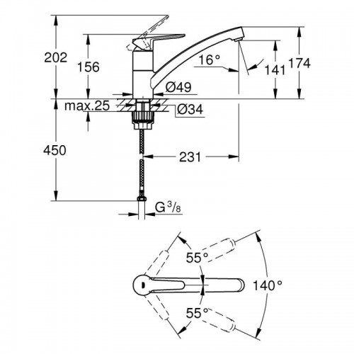 Кухонний змішувач для мийки,1/2", DN15 Grohe BauEco 31680000