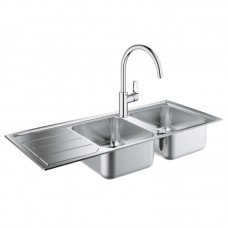 Набор Grohe EX Sink 31588SD0 кухонная мойка K500 двойная с крылом + Grohe BauLoop 31368001  смеситель для кухни