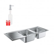 Набор Grohe EX Sink 31588SD0 кухонная мойка K500 двойная с крылом + Grohe EX Contemporary 40536000 дозатор жидкого мыла