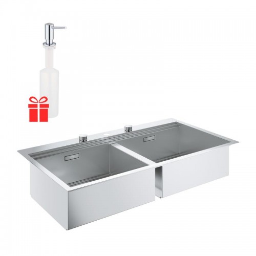 Набір Grohe EX Sink 31585SD0 кухонна мийка K800 подвійна (120 cm) + Grohe EX Contemporary 40536000 дозатор рідкого мила