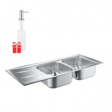 Набор Grohe EX Sink 31587SD0 кухонная мойка K400 двойная с крылом + Grohe EX Contemporary 40536000 дозатор жидкого мыла