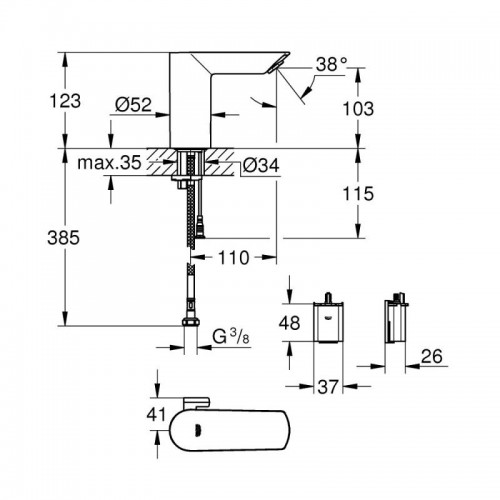 Змішувач безконтактний для умивальника 6V Grohe EX BauCosmopolitan E 36451000