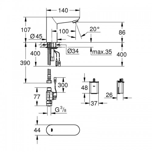 Смеситель бесконтактный для умывальника без смешивания Grohe Euroeco Cosmopolitan E 36271000