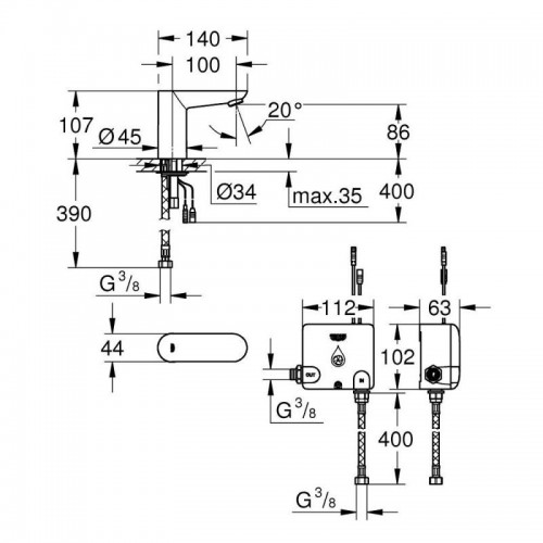 Смеситель бесконтактный для умывальника Grohe Euroeco Cosmopolitan E 36384000