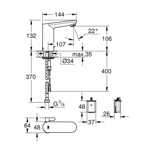 Изображение Смеситель бесконтактный для умывальника Grohe Eurosmart Cosmopolitan 36327001