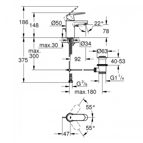 Изображение Смеситель для умывальника с донным клапаном Grohe Eurosmart Cosmopolitan 32825000 + дозатор Grohe EX Contemporary 40536DC0