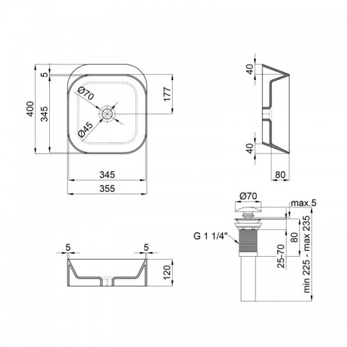 Раковина Qtap Scorpio прямокутна з донним клапаном 350х390х120 мм White