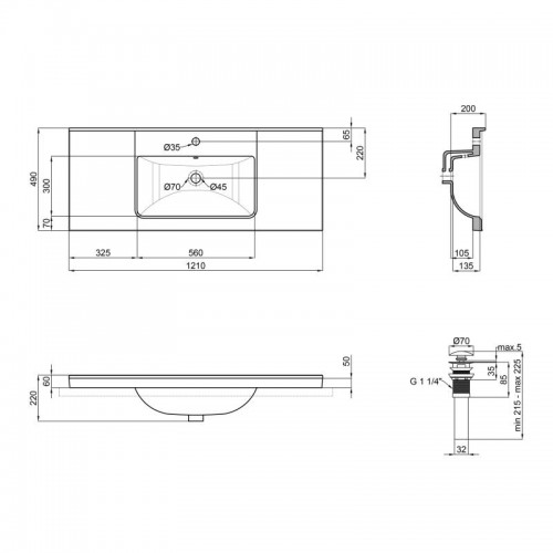 Раковина Qtap Albatross Q врезная прямоугольная с донным клапаном 1200х480х230mm WHITE