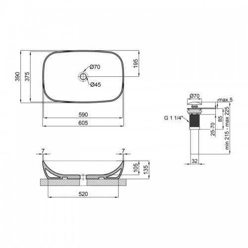 Раковина Qtap Cardinal накладная овальная с донным клапаном 600х380х140mm WHITE