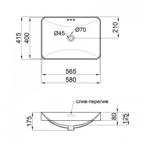 Раковина Qtap Jay врезная прямоугольная с донным клапаном 590х410х155 мм White