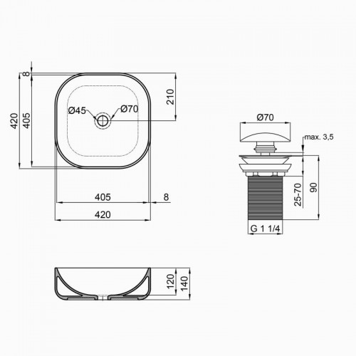 Раковина Qtap Kolibri накладна квадратна з донним клапаном 430х430х150 мм White