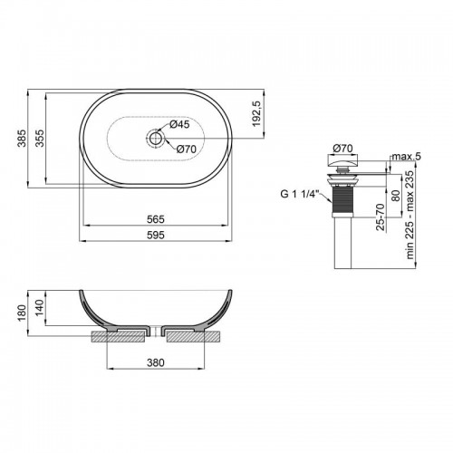 Раковина Qtap Leo накладная овальная с донным клапаном 585х380х180 мм White