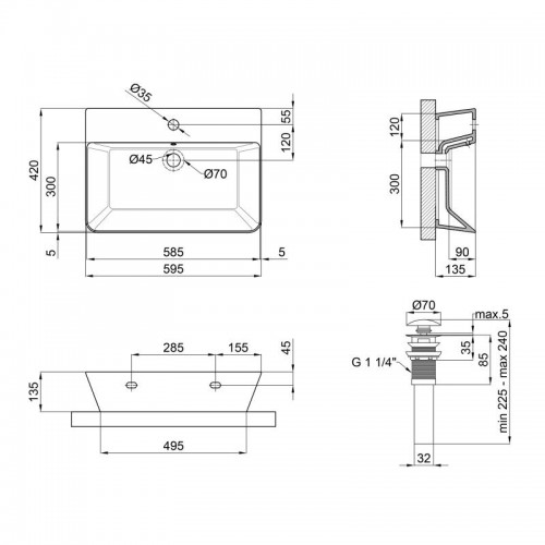 Раковина Qtap Virgo подвесная прямоугольная с донным клапаном 600x420x140 мм White