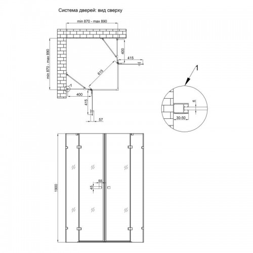 Душова кабіна Qtap CROW CRM1099SC6, квадрат, 90x90, скло 6мм Clear, CalcLess, розпаш., "приховані" петлі, без піддона