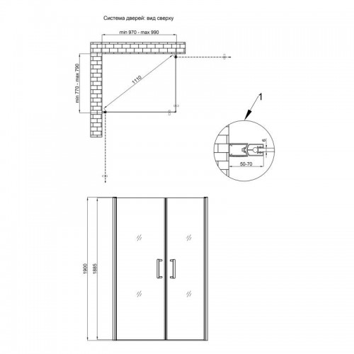 Душова кабіна Qtap GEMINI CRM1018RC6, прямокут., 100x80, скло 6мм Clear, розпаш., без піддона