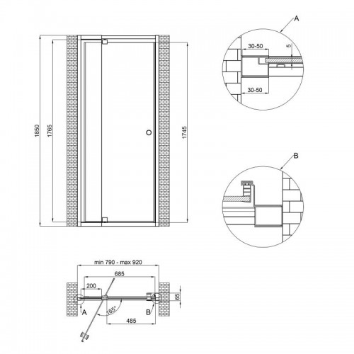 Дверь в нишу QT PISCES WHI208-9.CP5, стекло 5мм Pattern, регулир. профиль 79-92x185, распашная