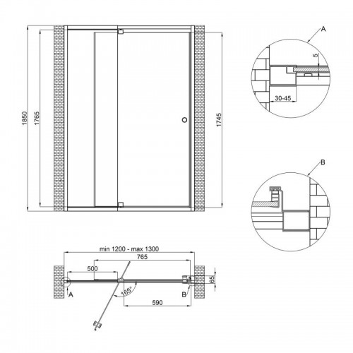 Двері в нішу Qtap Pisces WHI2012-13.CP5 скло 5 мм Pattern, регуль. профіль 120-130х185 см, розпашні