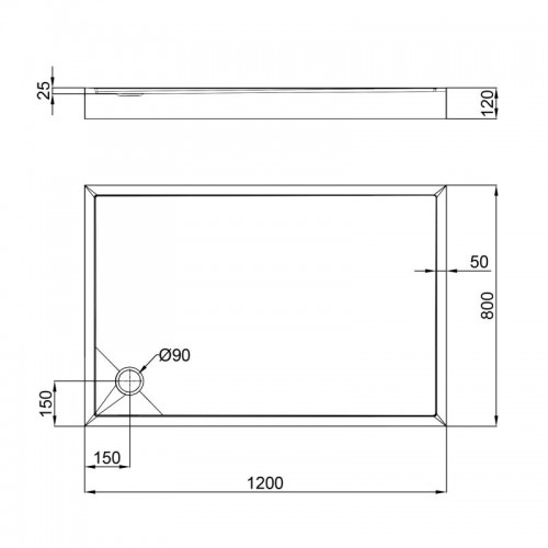 Душевой поддон Qtap TERN 3012812, прямоугольный, 120x80x12, акриловый + ножки, диаметр слива 90 мм