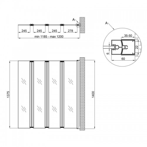 Изображение Шторка для ванны QT GEMINI WHI401214RP6, стекло 6мм Pear, 120x140, складная "гармошка", универсальная