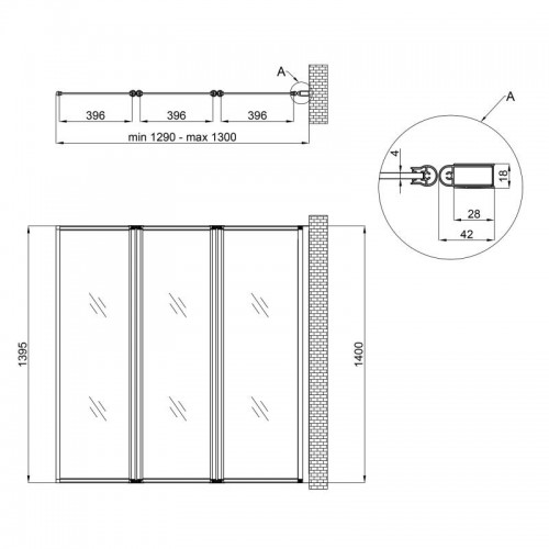 Изображение Шторка для ванны QT GEMINI WHI401314RP4, стекло 4мм Pear, 130x140, складная "гармошка", левая