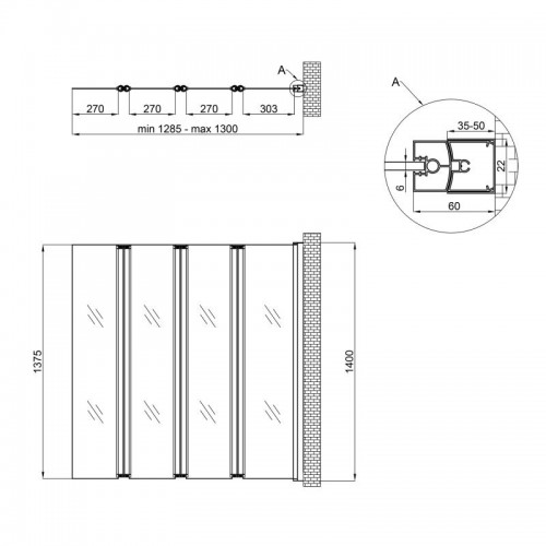 Шторка для ванны QT GEMINI WHI401314RP6, стекло 6мм Pear, 130x140, складная "гармошка", универсальная