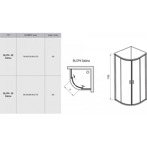 Зображення Душова кабіна RAVAK Blix BLCP4-90 SABINA ПОЛІР. АЛЮМ.+GRAPE