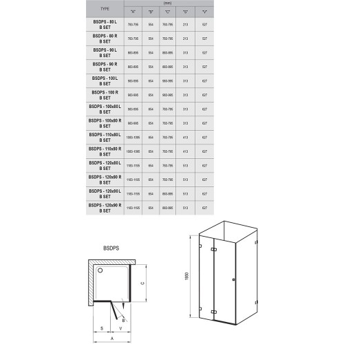 Душевая кабина RAVAK Brilliant BSDPS-100/80L ХРОМ+TRANSPARENT