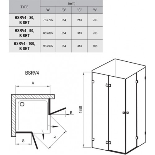 Зображення Душова кабіна RAVAK Brilliant BSRV4-90 ХРОМ+TRANSPARENT