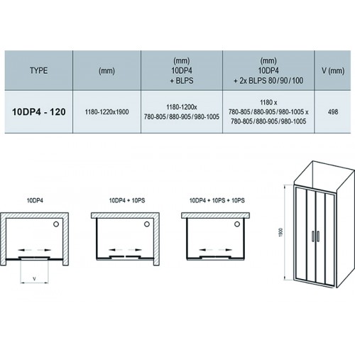 Зображення Душові двері RAVAK 10° 10DP4-120 ПОЛІР. АЛЮМ. +TRANSPARENT