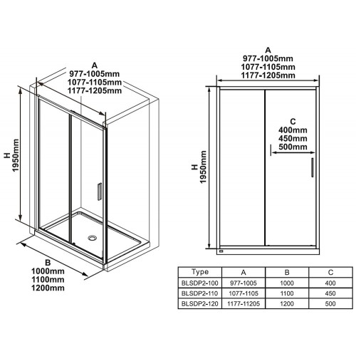 Душові двері RAVAK Blix Slim BLSDP2-100 ЧОРНИЙ+TRANSPARENT