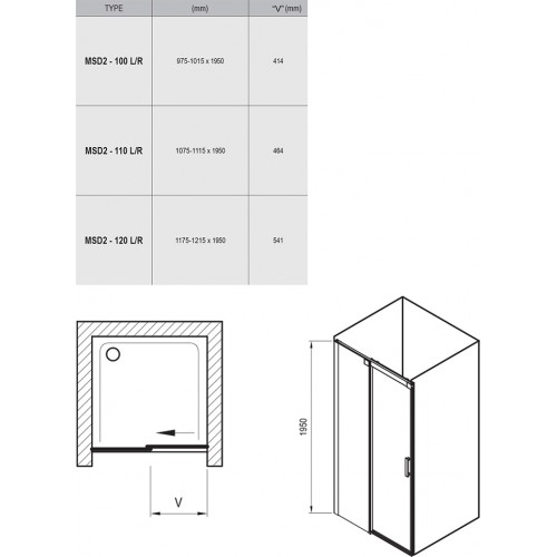 Изображение Душевые двери RAVAK Matrix MSD2-100 L ПОЛИР. АЛЮМ.+TRANSPARENT