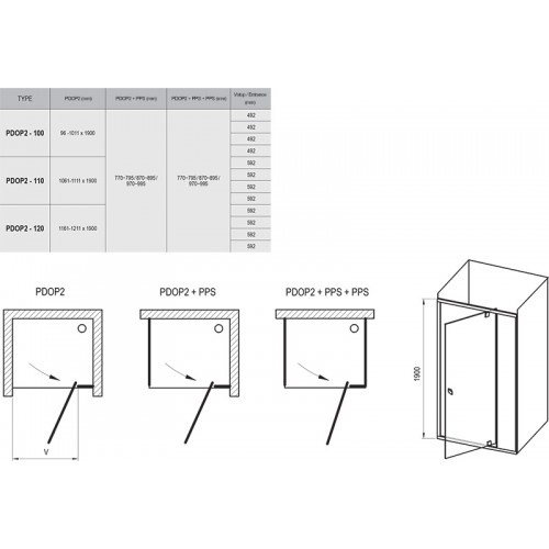 Изображение Душевые двери RAVAK Pivot PDOP2-120 ПОЛИР. АЛЮМ.+TRANSPARENT