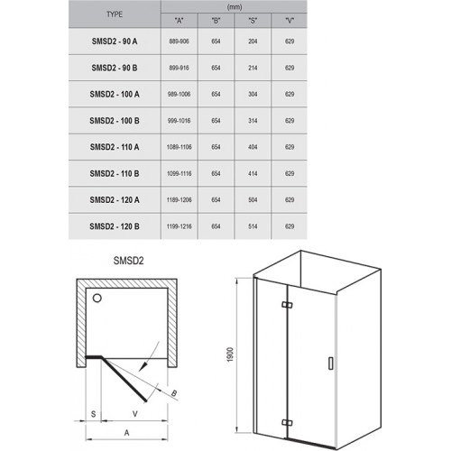 Зображення Душові двері RAVAK SmartLine SMSD2-90 (A) L ХРОМ+TRANSPARENT