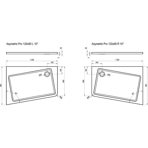 Душевой поддон RAVAK ASYMETRIC PRO 120X90 R 10° БЕЛЫЙ