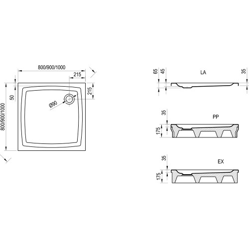 Изображение Душевой поддон RAVAK PERSEUS-90 PP БЕЛЫЙ