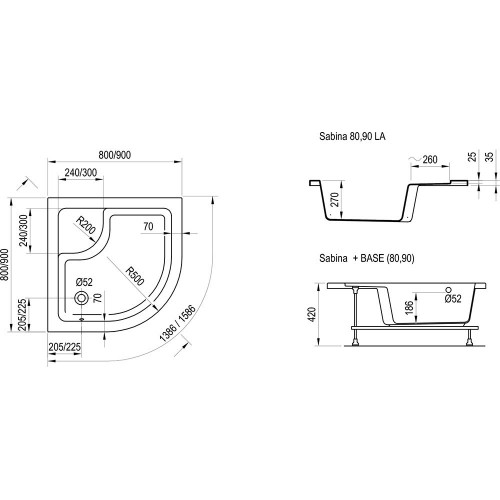 Душевой поддон RAVAK SABINA - 80 LA БЕЛЫЙ