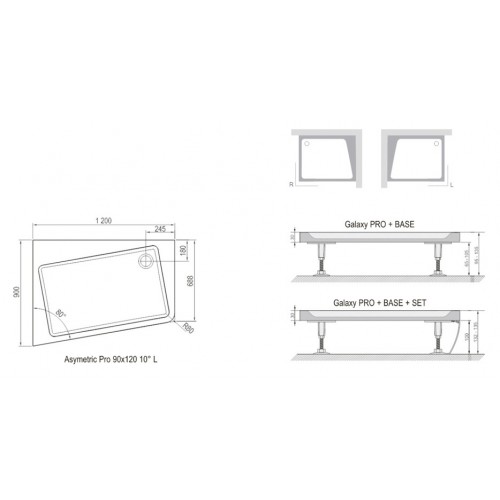 Зображення Панель фронтальна RAVAK ASYMETRIC PRO 120X90 SET R 10° БІЛИЙ