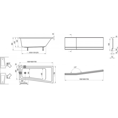 Изображение Ванна акриловая RAVAK BE HAPPY II 150X75 R правая