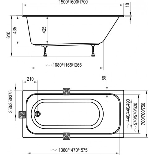 Изображение Ванна акриловая RAVAK CHROME SLIM 150X70 SNOWWHITE прямоугольная