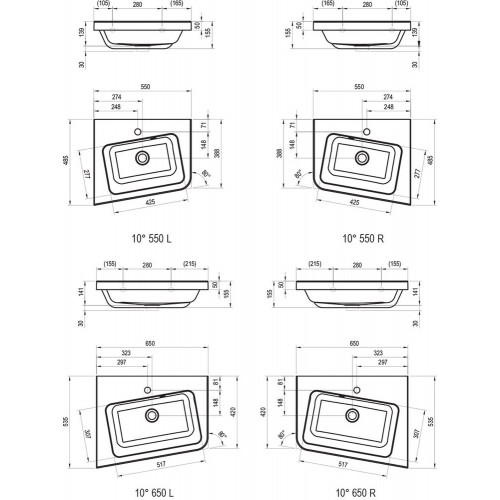 Изображение Умывальник RAVAK 10° 550 L белый с отверстием