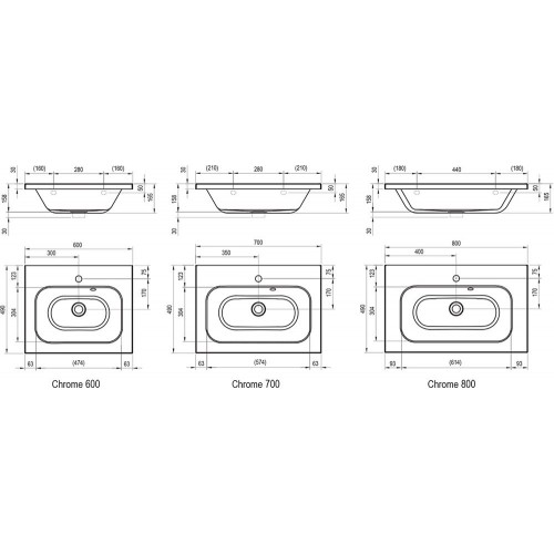 Керамический умывальник RAVAK CHROME 800 с переливом