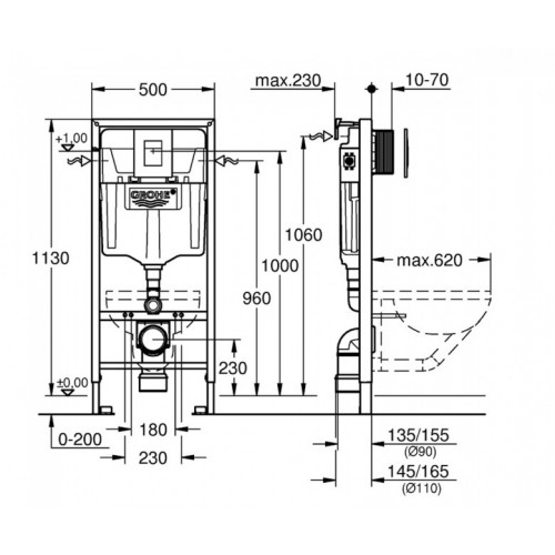 Инсталляция для унитаза Grohe Rapid SL с кнопкой 38772001