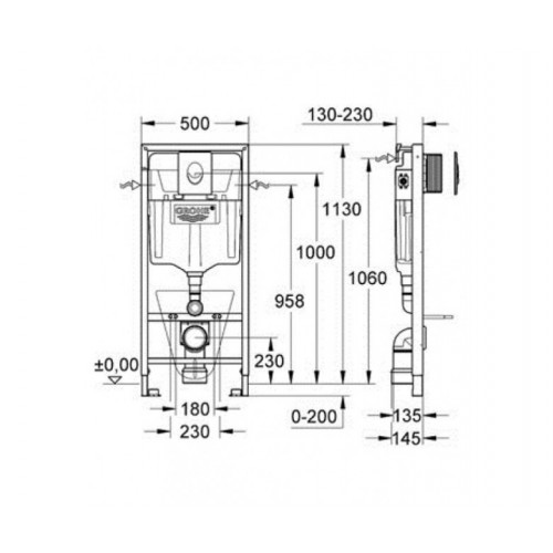 Инсталляция 3 в 1 для унитаза Grohe Rapid SL с кнопкой Skate Air 38721001