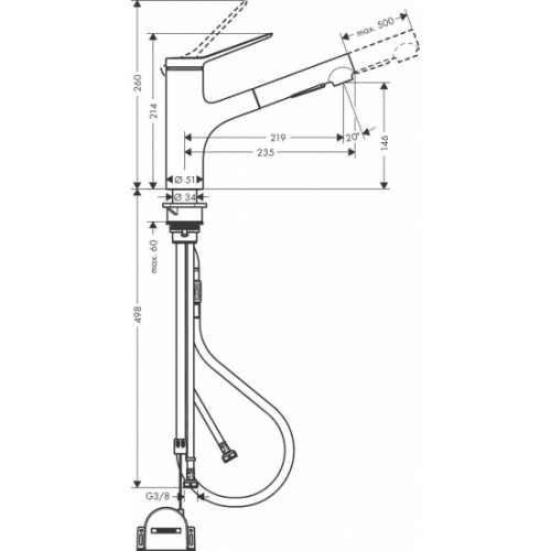 Смеситель для кухни Hansgrohe Zesis M33 KM150sBoxlite, хром