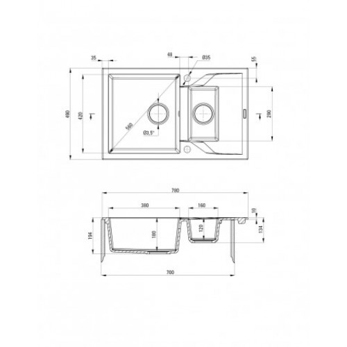 Кухонная мойка Deante Andante, гранит 780х490х194мм, графит