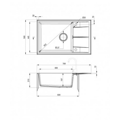Кухонная мойка Deante Eridan, гранит 780х500х210мм, металлический графит